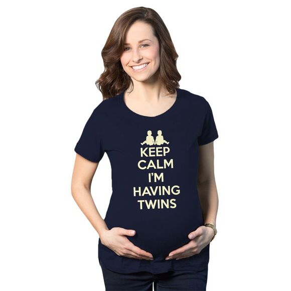 Maternity Keep Calm I'm Having Twins T Shirt Cute Funny Pregnancy Announcement - Picture 1 of 5